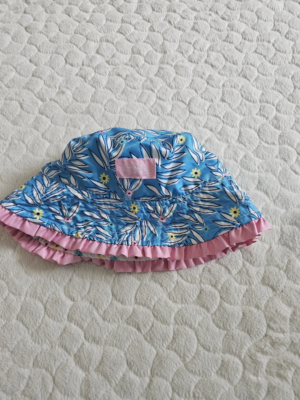 Toddler 3T Girls Blue Tropical Swim Set with Pink Accents Hat Rashguard Skirt